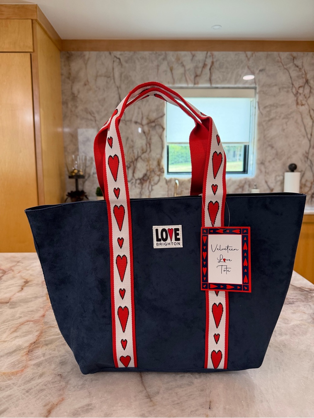 Brighton Velveteen Love Tote Navy Red Hearts NWT $150
